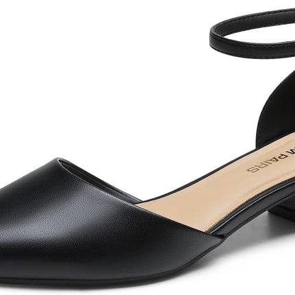 DREAM PAIRS Women's Low Heel Court Shoes | Closed pointed toe, comfortable d'orsay style and ankle strap