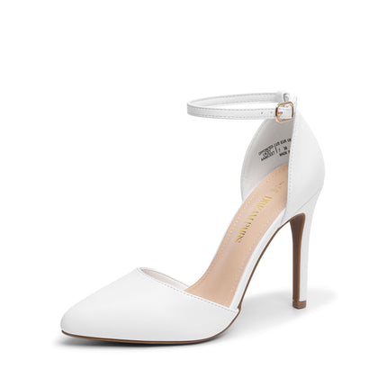 Women's Closed Toe Pumps | spitzer Zehenpartie Knöchelriemen hoher Absatz Stiletto-Absatz Hochzeitsschuhe Brautschuhe