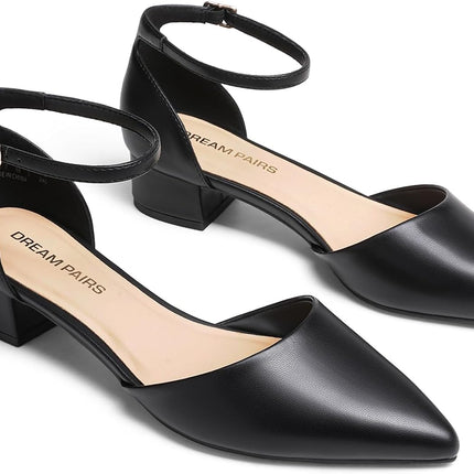 DREAM PAIRS Women's Low Heel Court Shoes | Closed pointed toe, comfortable d'orsay style and ankle strap
