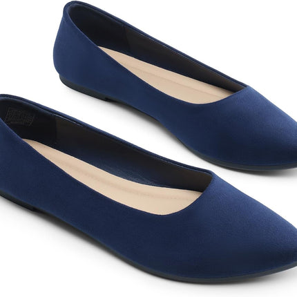DREAM PAIRS Women's Pointed Faux Suede Ballet Flats | Soft faux leather, elegant slim design, foldable, non-slip sole, comfortable, easy to put on and take off, fashionable