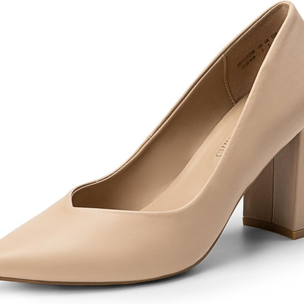 DREAM PAIRS Women's High Block Heel Court Shoes Party Shoes Elegant | High quality slip on bridal shoe with chunky heel and pointed closed cap