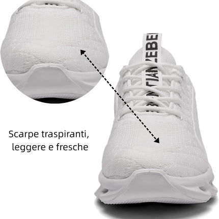 Men's trainers, sports shoes, running shoes, tennis trainers, leisure, lightweight, breathable, white, 43