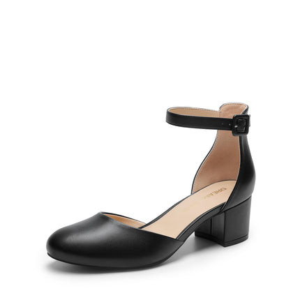 DREAM PAIRS Womens Low Block Heel Ankle Strap Chunky Heel Pumps - Ideal for Festive Occasions, Weddings, Office and Party | Knöchelriemen und klobigem Absatz – ideal für festliche Anlässe, Hochzeiten, Büro und Party