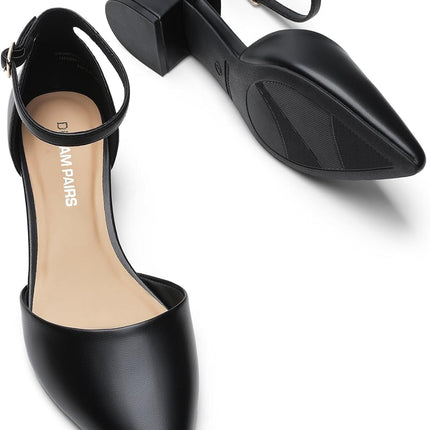 DREAM PAIRS Women's Low Heel Court Shoes | Closed pointed toe, comfortable d'orsay style and ankle strap