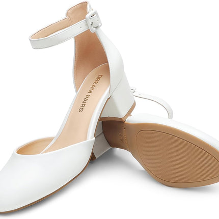 DREAM PAIRS Womens Low Block Heel Ankle Strap Chunky Heel Pumps - Ideal for Festive Occasions, Weddings, Office and Party | Knöchelriemen und klobigem Absatz – ideal für festliche Anlässe, Hochzeiten, Büro und Party