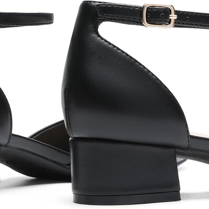 DREAM PAIRS Women's Low Heel Court Shoes | Closed pointed toe, comfortable d'orsay style and ankle strap