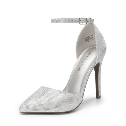 Women's Closed Toe Pumps | spitzer Zehenpartie Knöchelriemen hoher Absatz Stiletto-Absatz Hochzeitsschuhe Brautschuhe