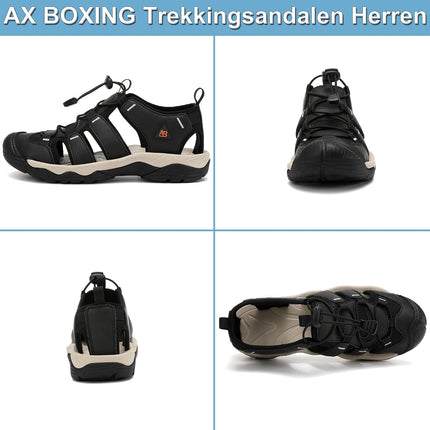 AX BOXING Sandals Men's Summer Velcro Trekking Sandals Breathable Sports Sandals Beach Sports Outdoor Sandals Non-Slip Hiking Sandals Size 41-45 EU