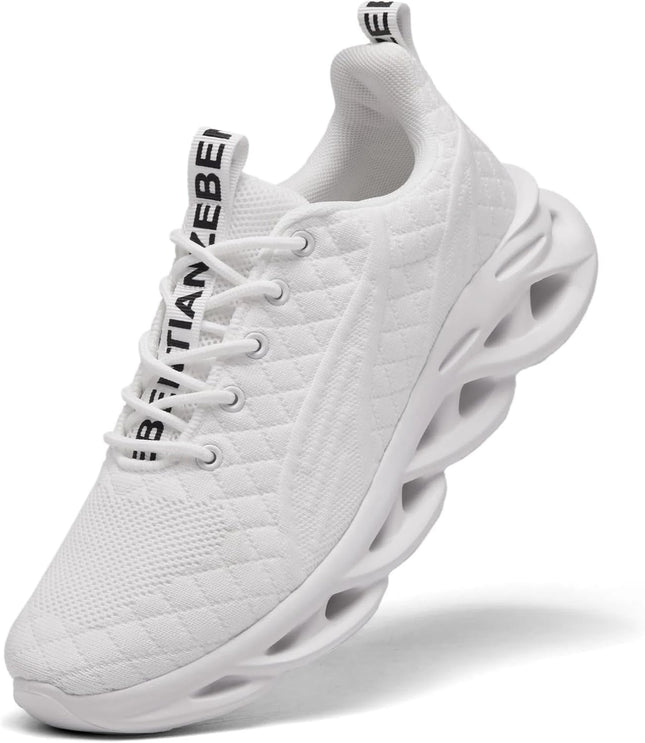 Men's trainers, sports shoes, running shoes, tennis trainers, leisure, lightweight, breathable, white, 43