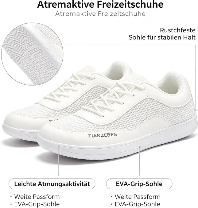 Minimalist Breite Barfußschuhe Zehenbox Zero-Drop Sohle Atmungsaktiv Barfuss Schuhe für Herren Weiß 44