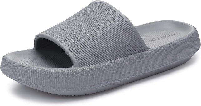 WHITIN Damen Sandalen Hausschuhe Badelatschen Badeschuhe Hellgrau 39.5 | 4CM Rutschfeste EVA Dicke Sohle für Sommer Schwimmbad Badezimmer und Urlaub, Rutschfest Schnelltrocknend & Pflegeleicht
