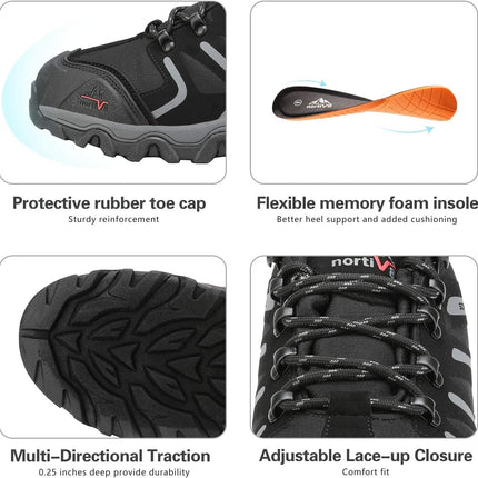 NORTIV 8 Men's Waterproof Hiking Shoes | Low Top Rubber Toe Cap Slip-Resistant Outsole Cushioned Comfort Provide Support for Hiking Trekking Outdoor Adventures