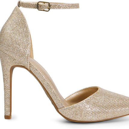 Women's Closed Toe Pumps | spitzer Zehenpartie Knöchelriemen hoher Absatz Stiletto-Absatz Hochzeitsschuhe Brautschuhe