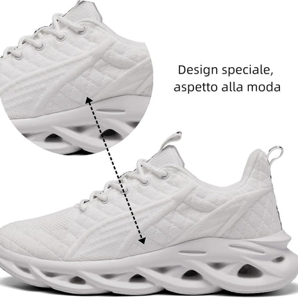 Men's trainers, sports shoes, running shoes, tennis trainers, leisure, lightweight, breathable, white, 43
