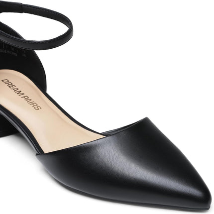 DREAM PAIRS Women's Low Heel Court Shoes | Closed pointed toe, comfortable d'orsay style and ankle strap
