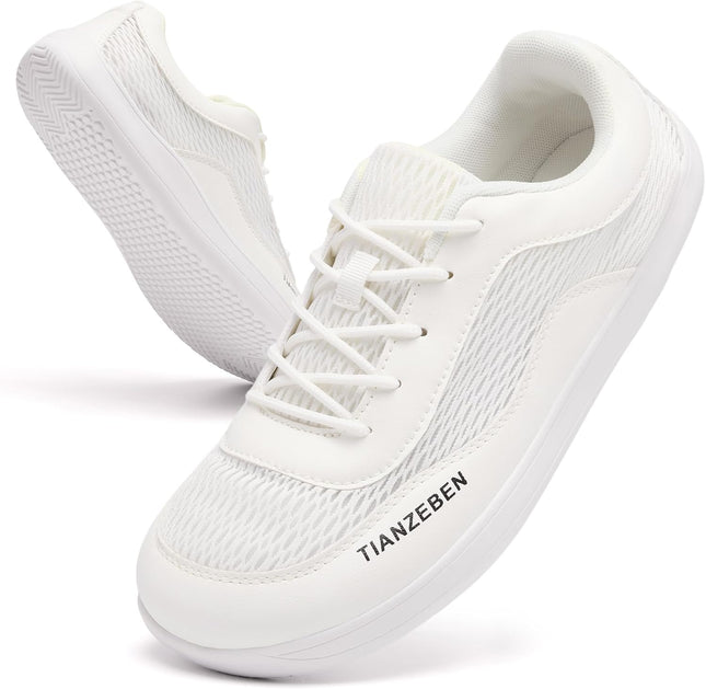 Minimalist Breite Barfußschuhe Zehenbox Zero-Drop Sohle Atmungsaktiv Barfuss Schuhe für Herren Weiß 44