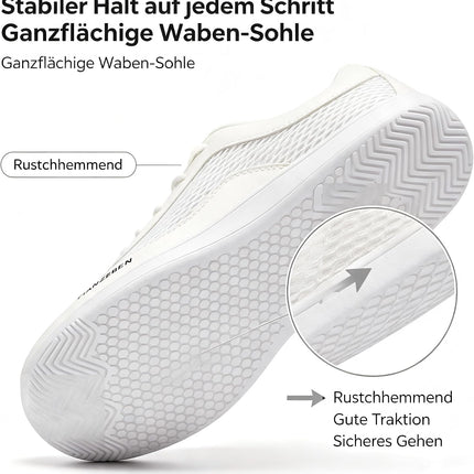 Minimalist Breite Barfußschuhe Zehenbox Zero-Drop Sohle Atmungsaktiv Barfuss Schuhe für Herren Weiß 44