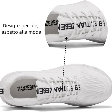 Men's trainers, sports shoes, running shoes, tennis trainers, leisure, lightweight, breathable, white, 43