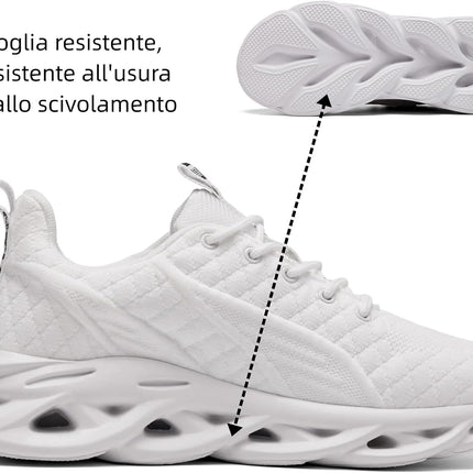 Men's trainers, sports shoes, running shoes, tennis trainers, leisure, lightweight, breathable, white, 43