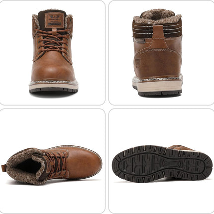 AX BOXING Men's Winter Shoes, Lined Warm Winter Boots, Men's Fashion Winter Boots, Non-Slip Snow Boots, Size 41-46 EU (Light Brown, 46 EU)