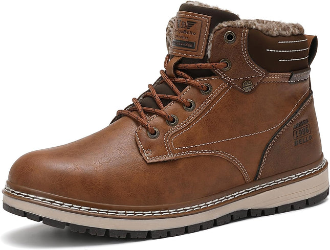 AX BOXING Men's Winter Shoes, Lined Warm Winter Boots, Men's Fashion Winter Boots, Non-Slip Snow Boots, Size 41-46 EU (Light Brown, 46 EU)