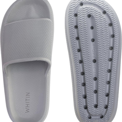 WHITIN Damen Sandalen Hausschuhe Badelatschen Badeschuhe Hellgrau 39.5 | 4CM Rutschfeste EVA Dicke Sohle für Sommer Schwimmbad Badezimmer und Urlaub, Rutschfest Schnelltrocknend & Pflegeleicht