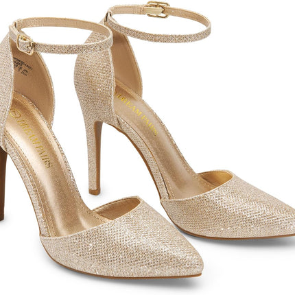 Women's Closed Toe Pumps | spitzer Zehenpartie Knöchelriemen hoher Absatz Stiletto-Absatz Hochzeitsschuhe Brautschuhe