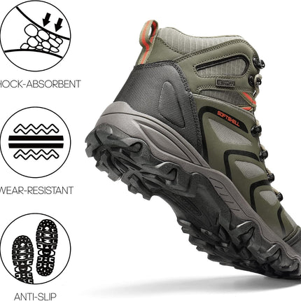 NORTIV 8 Men's Outdoor Shoes, Hiking Boots, Trekking & Hiking Shoes, Waterproof, Mid Climbing Shoes, Mountaineering, Climbing, Hiking | Non-slip durable ankle high waterproof removable shock absorbing padded insoles lightweight outdoor shoes
