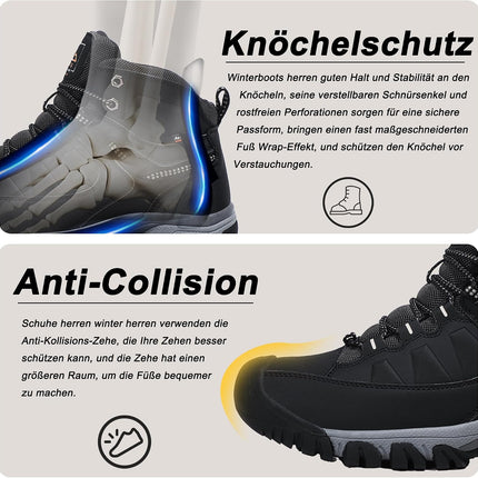 AX BOXING Men’s Winter Shoes, Lined Winter Boots, Warm Hiking Shoes, Outdoor Winter Boots, Non-Slip Hiking Boots, Snow Boots, Trekking Shoes, EU 41–46, Light black