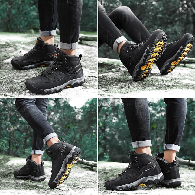 AX BOXING Men’s Winter Shoes, Lined Winter Boots, Warm Hiking Shoes, Outdoor Winter Boots, Non-Slip Hiking Boots, Snow Boots, Trekking Shoes, EU 41–46, Light black