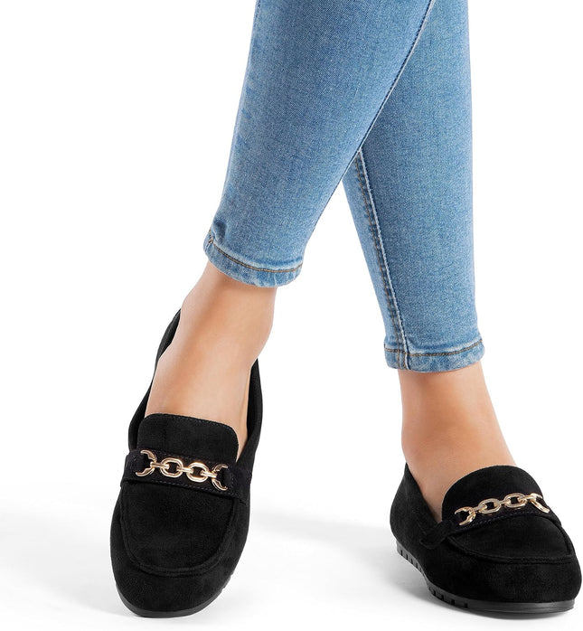 DREAM PAIRS Women's Loafer Comfortable Flat Shoes | Comfortable sole, arch support, non-slip textured sole, easy to put on, ideal for driving, chic metal details