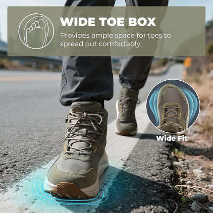 NORTIV 8 Mens Wide Toe Box Hiking Shoes | Low waste design, waterproof, durable workmanship, comfortable and non-slip men's boots for outdoor trekking, camping