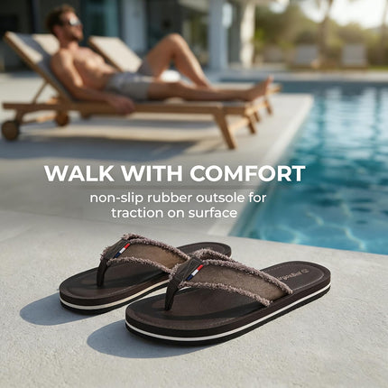 AX BOXING Flip Flops Men's Toe Separator Non-Slip Leather Flip Flops Sandals Beach Pool 41-46 EU