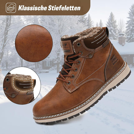 AX BOXING Men's Winter Shoes, Lined Warm Winter Boots, Men's Fashion Winter Boots, Non-Slip Snow Boots, Size 41-46 EU (Light Brown, 46 EU)