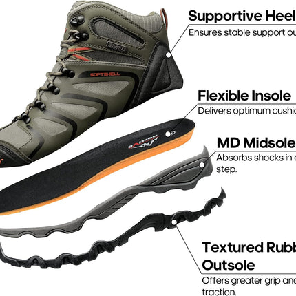 NORTIV 8 Men's Outdoor Shoes, Hiking Boots, Trekking & Hiking Shoes, Waterproof, Mid Climbing Shoes, Mountaineering, Climbing, Hiking | Non-slip durable ankle high waterproof removable shock absorbing padded insoles lightweight outdoor shoes