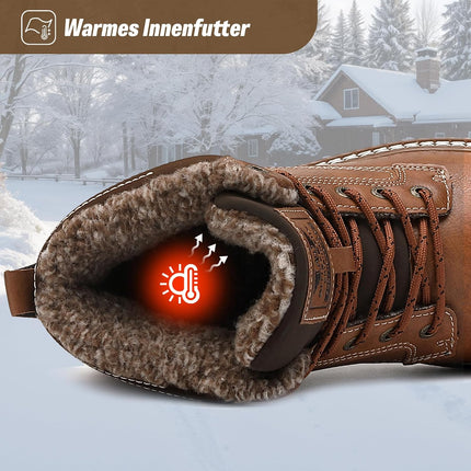 AX BOXING Men's Winter Shoes, Lined Warm Winter Boots, Men's Fashion Winter Boots, Non-Slip Snow Boots, Size 41-46 EU (Light Brown, 46 EU)