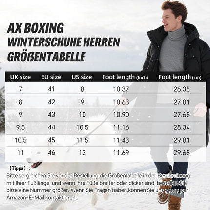 AX BOXING Men's Winter Shoes, Lined Warm Winter Boots, Men's Fashion Winter Boots, Non-Slip Snow Boots, Size 41-46 EU (Light Brown, 46 EU)