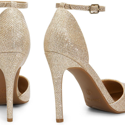 Women's Closed Toe Pumps | spitzer Zehenpartie Knöchelriemen hoher Absatz Stiletto-Absatz Hochzeitsschuhe Brautschuhe