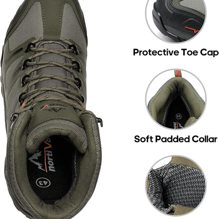 NORTIV 8 Men's Outdoor Shoes, Hiking Boots, Trekking & Hiking Shoes, Waterproof, Mid Climbing Shoes, Mountaineering, Climbing, Hiking | Non-slip durable ankle high waterproof removable shock absorbing padded insoles lightweight outdoor shoes