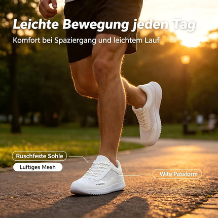 Minimalist Breite Barfußschuhe Zehenbox Zero-Drop Sohle Atmungsaktiv Barfuss Schuhe für Herren Weiß 44