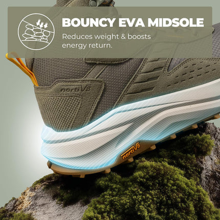 NORTIV 8 Mens Wide Toe Box Hiking Shoes | Low waste design, waterproof, durable workmanship, comfortable and non-slip men's boots for outdoor trekking, camping